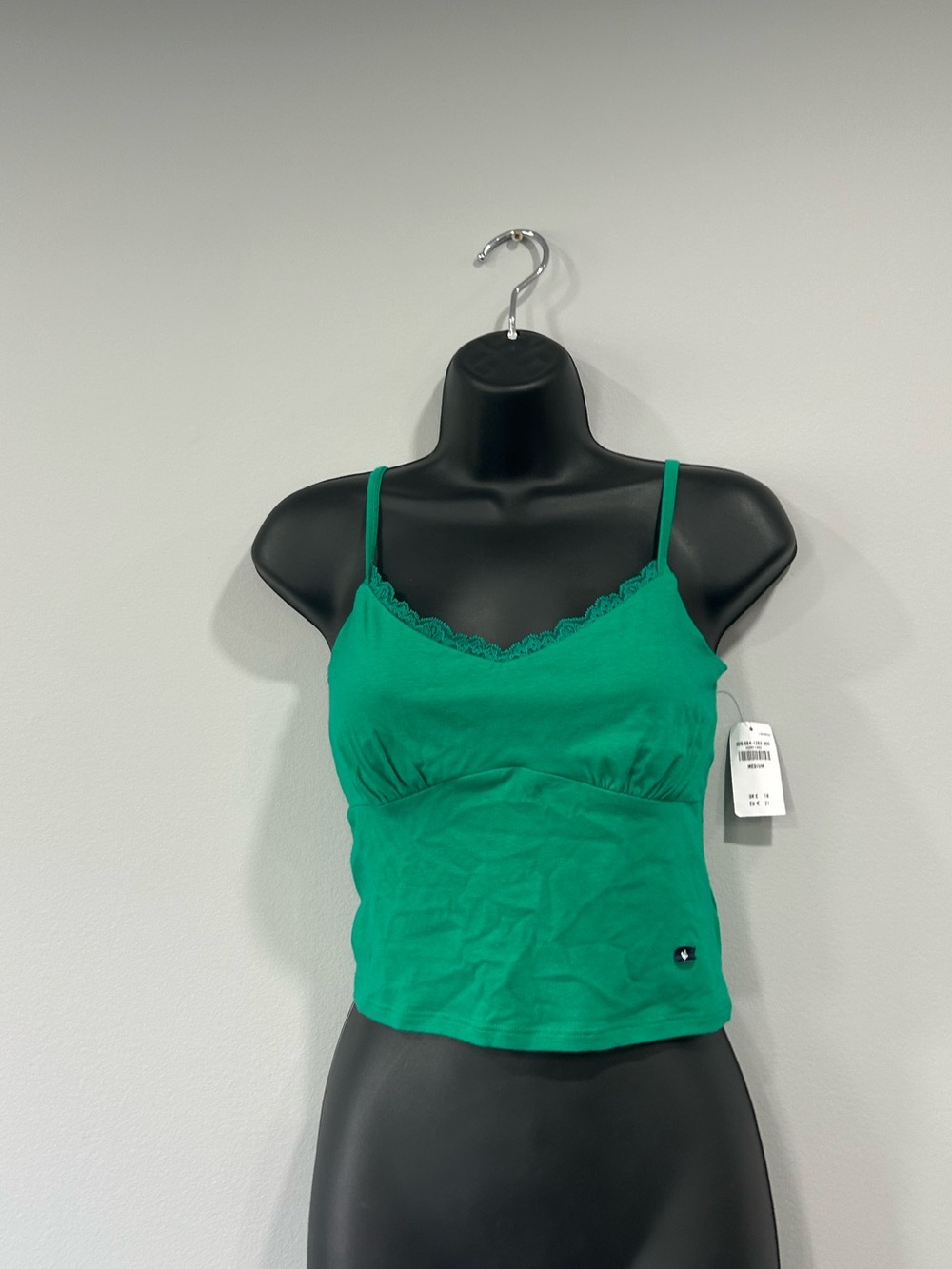 Green Lace-Trim Spaghetti Strap Tank Top